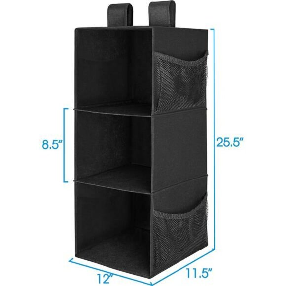 Hanging Closet Organizer 3 Shelf Foldable Storage Rack for Sweaters Clothes - Picture 3 of 7